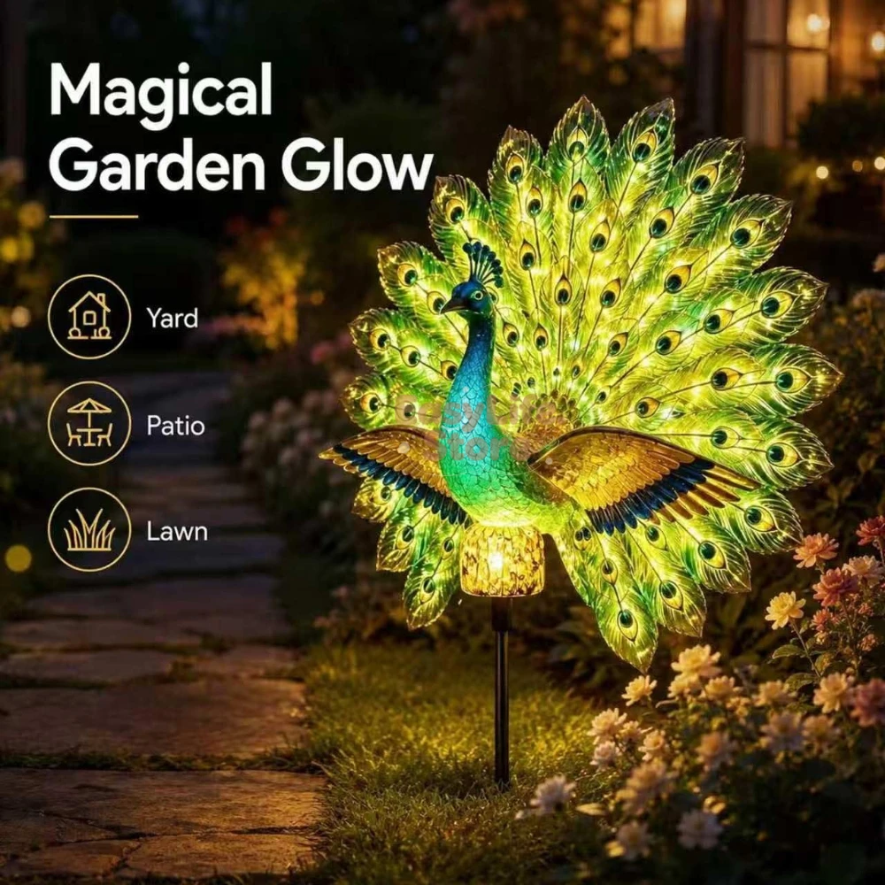 Outdoor Lighting Design - Solar Peacock Garden Sculpture, Outdoor Decor